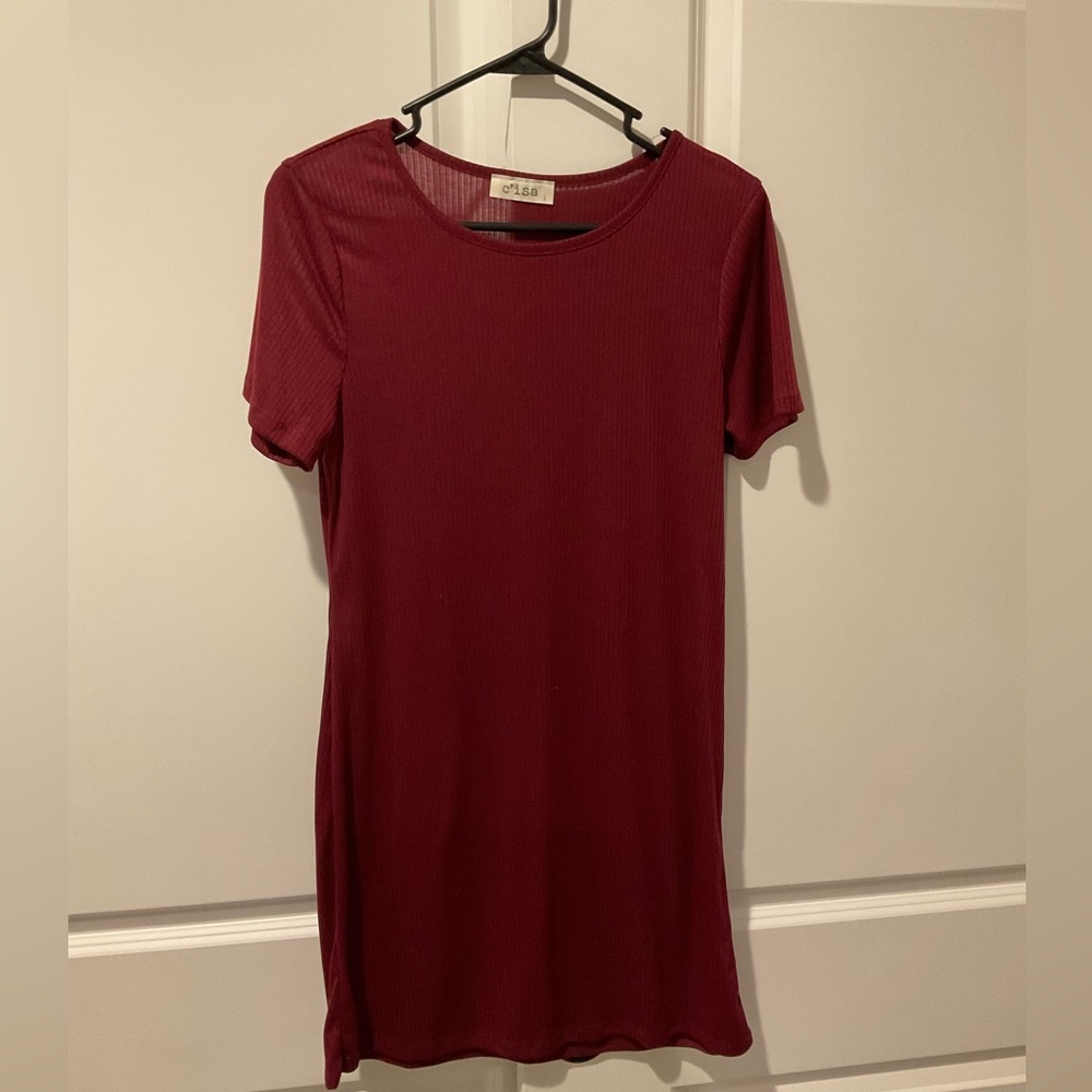 C'isa- Burgundy Ribbed Dress